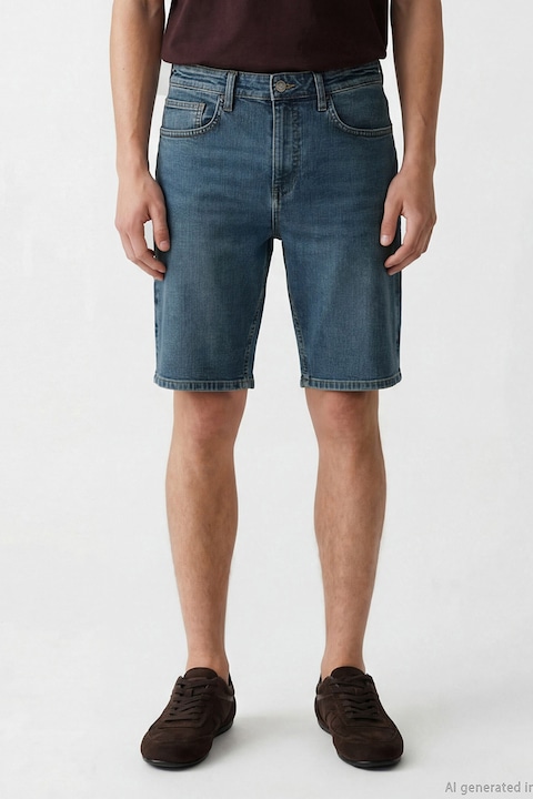 LC WAIKIKI, Blugi scurti cu model uni, Albastru antichizat