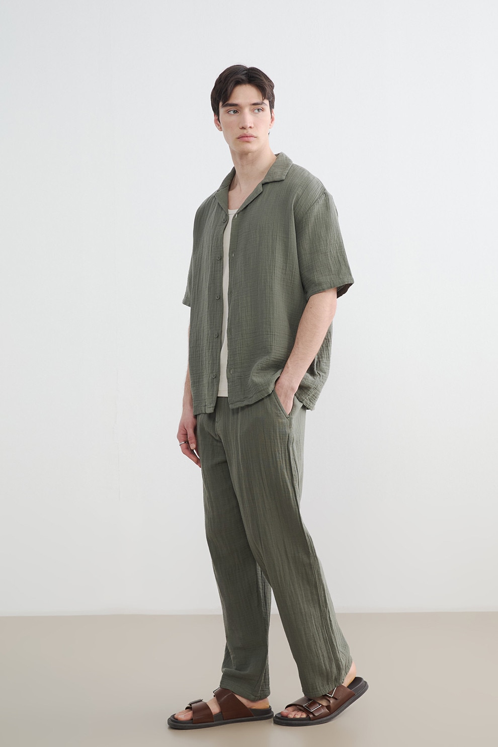 LC WAIKIKI, Pantaloni relaxed-fit din bumbac cu snururi, Kaki, 38