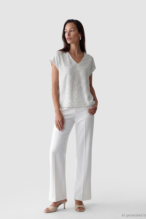 LC WAIKIKI, Bluza cu decolteu in V si model cu buline, Alb/Negru