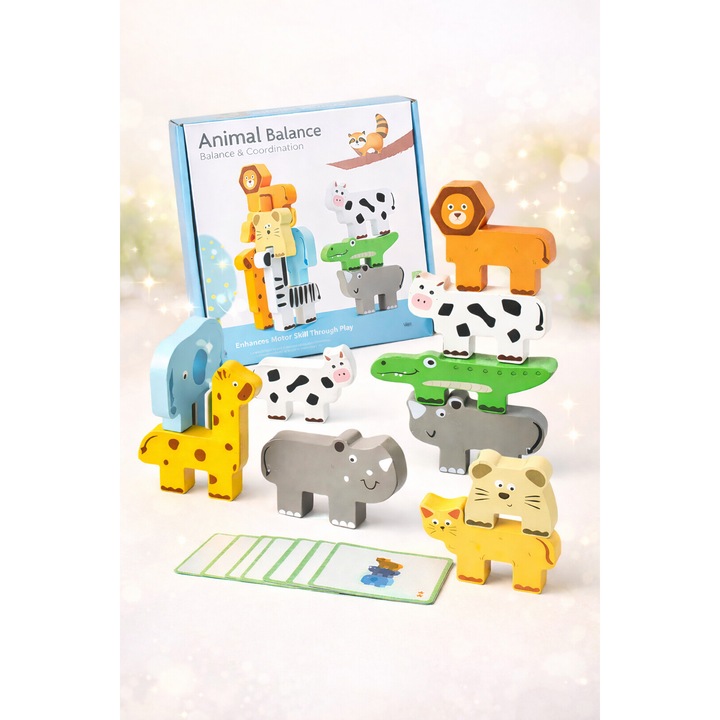 Jucarie Educativa Interactiva din Lemn – Joc de Echilibru Animale