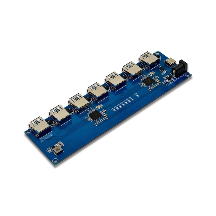 USB 3.1 elosztó, 7 portos, kék, 12x6cm