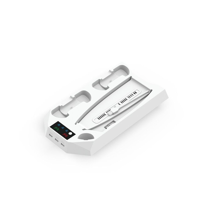 Suport joc PS5 alb cu racire si incarcare rapida 3x USB 30x15x10cm