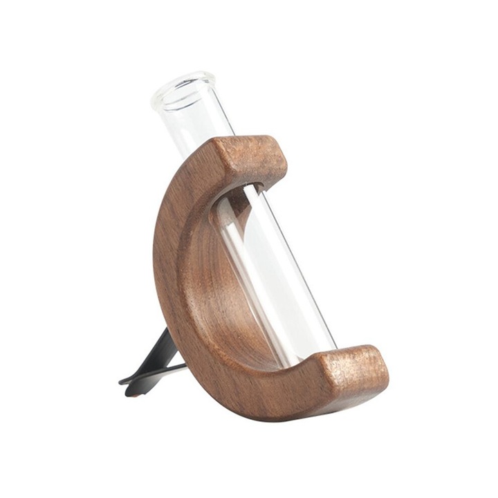 Autó virágtartó, diófa keret, üvegcső, szín: barna, szett