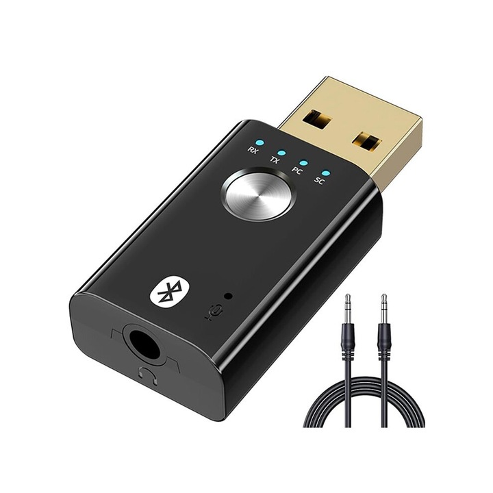 Трансмитер-приемник USB 4-в-1, Преносим безжичен адаптер за PC, Черен цвят, Компактни размери