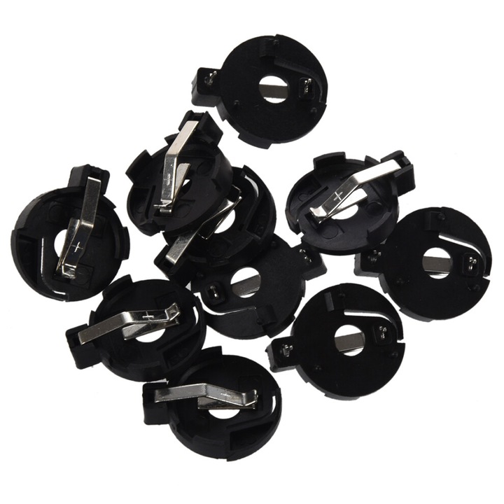 Suport baterie buton CR2016 2025 2032, 10 buc, negru, dimensiune 23x8mm