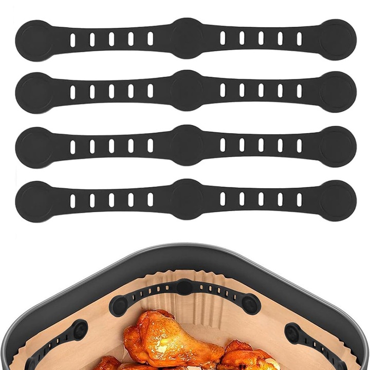 Cleme magnetice din silicon pentru friteuza cu aer, set de 4 piese, Momcbebe, previn arderea hartiei si acoperirea alimentelor, rezistente la caldura, negre
