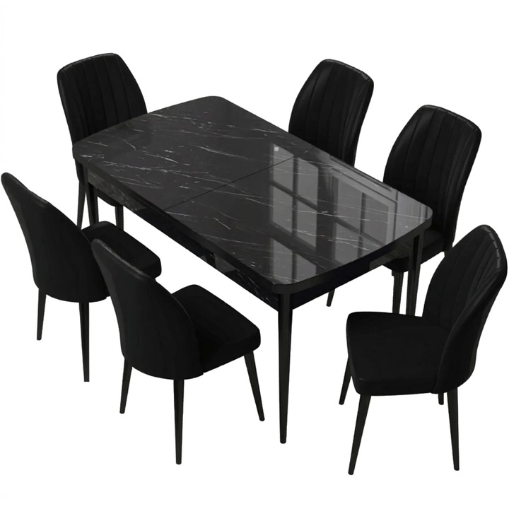 Set Masa Extensibila Neagra cu 6 scaune Eva Modella Negre