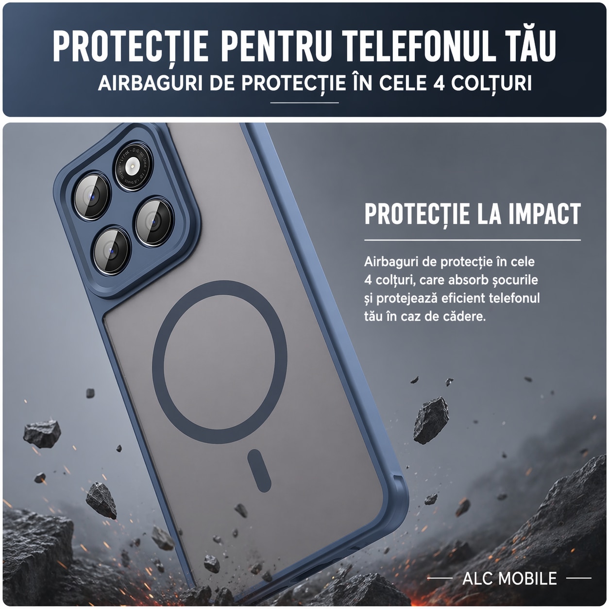 Husa pentru Motorola Edge 70 Fusion, Matte MagSafe, Protectie 360°, Anti-Soc, Albastru