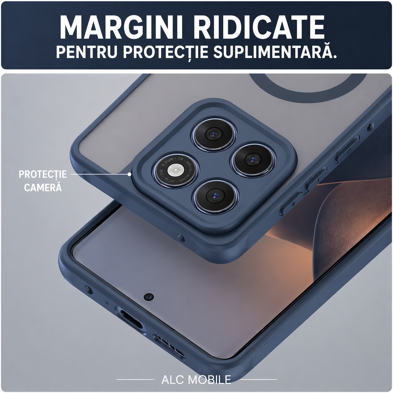 Husa pentru Motorola Edge 70 Fusion, Matte MagSafe, Protectie 360°, Anti-Soc, Albastru