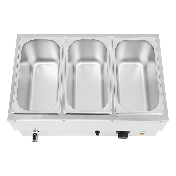 Incalzitor electric pentru mancare, Bain-marie cu 3 tavi, Comercial, Control temperatura 220V, Otel inoxidabil, Pentru supa si ceai cu lapte, Gri
