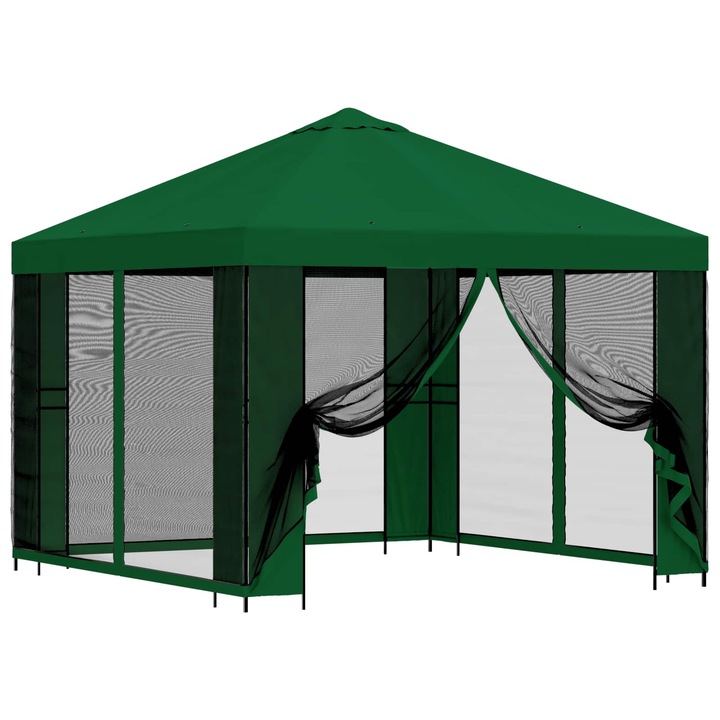 Foisor de gradina cu pereti laterali vidaXL, 3 x 3 m Verde