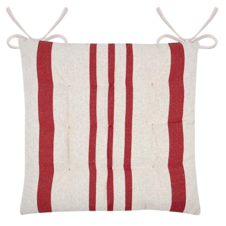 Perna Pentru Scaun, Stof, Manduel, 38x38 cm, Dungi Rosu, Sezut Moale, Snururi Practice Pentru Fixare, Structura Naturala A Tesaturii, Confort Pentru Bucatarie Si Terasa, Calitate Superioara