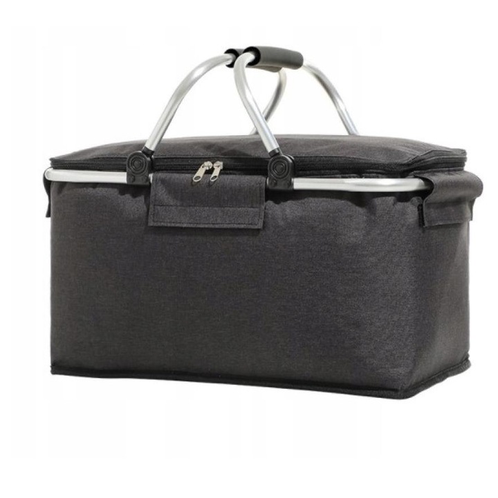Összecsukható hőszigetelt piknikkosár, 42cmx23cmx23cm, 20L kapacitás, fekete
