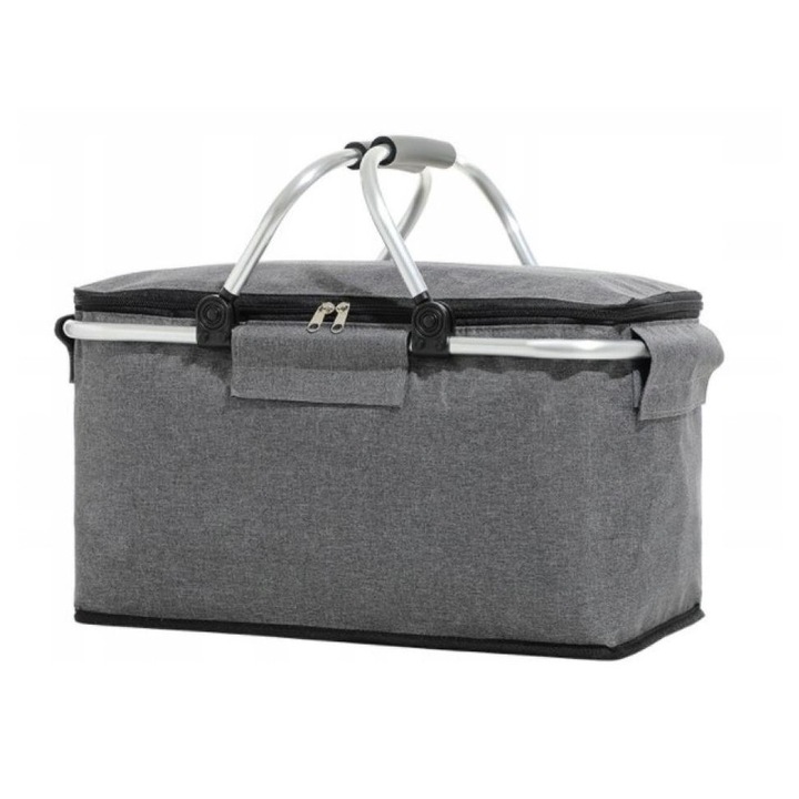 Összecsukható hőszigetelt piknikkosár, 42cmx23cmx23cm, 20L kapacitás, szürke