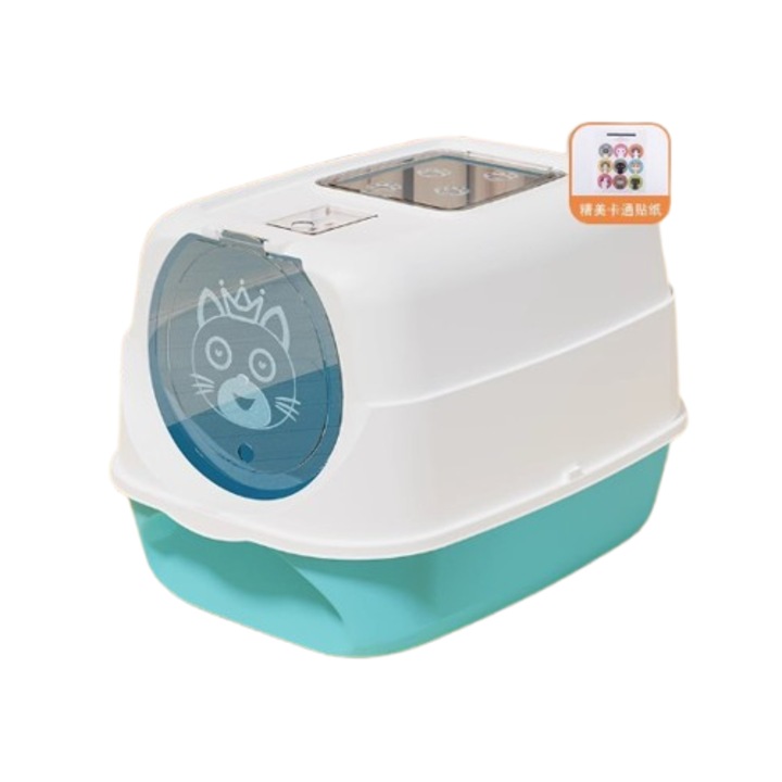 Litiere acoperita pentru pisici, PERFECTLIFE, albastra, 41x38x57cm, set cu filtru de miros si lopata