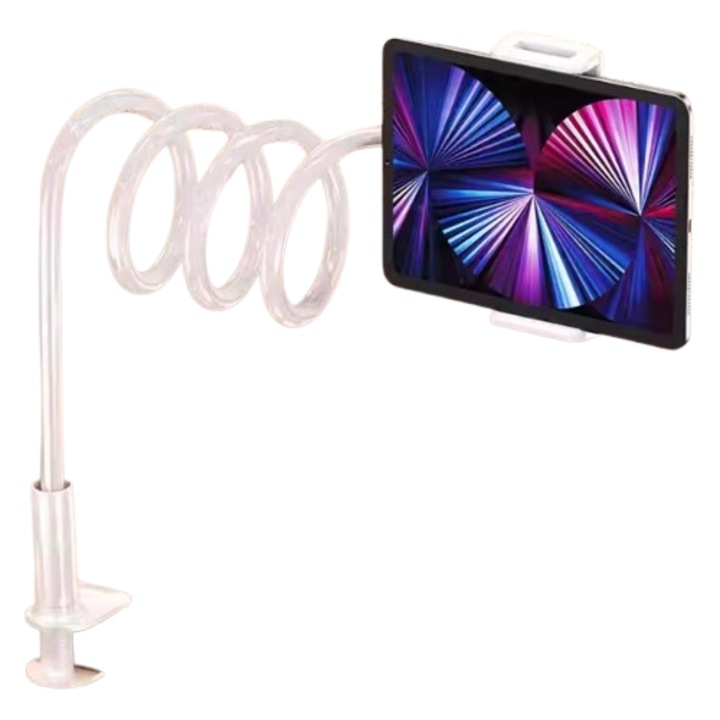 Univerzális telefon- és tablettartó PERFECTLIFE, 1,4m, fehér, íróasztalra és ágyra