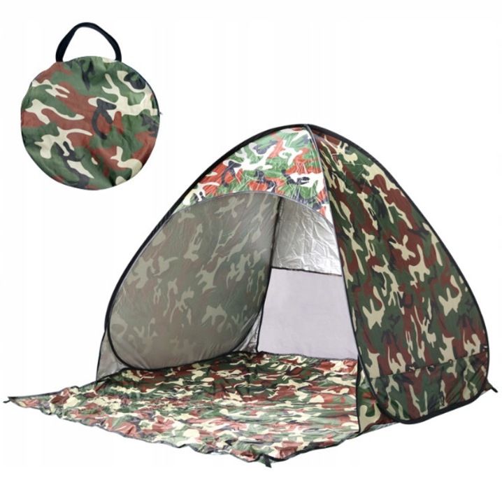 Cort camping PERFECTLIFE, auto-intinzator, 110x165x150cm, culoare moro, set cu husa si cuie