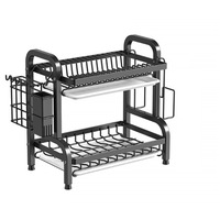 Scurgator vase set, 2 niveluri, 43x39x23,5cm, negru, cu suport pentru tacamuri si suport pentru tocator