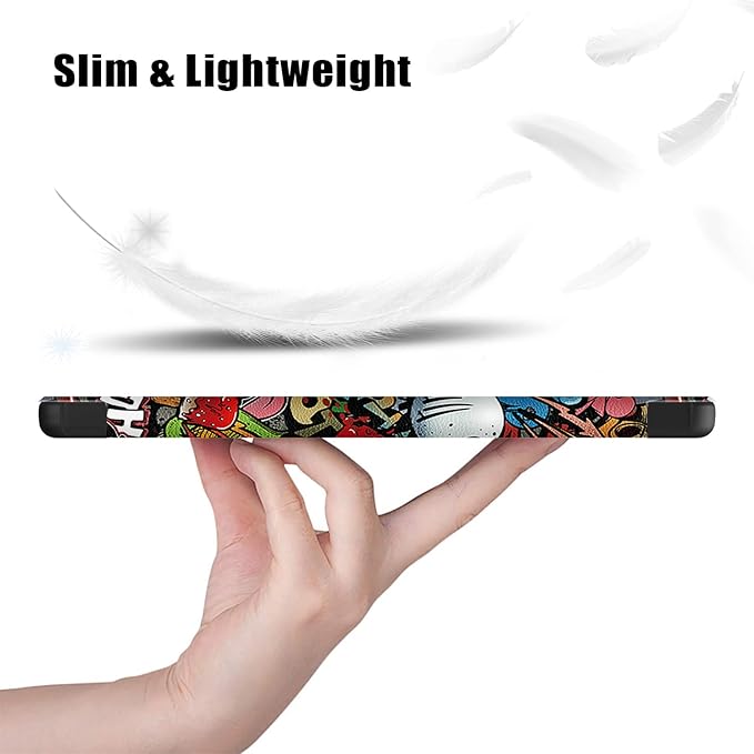 Husă pentru tabletă, VIENOD, TPU Smart Cover, set cu unghiuri de vizualizare dublu, Piele PU, 8, 7 inch, Graffiti