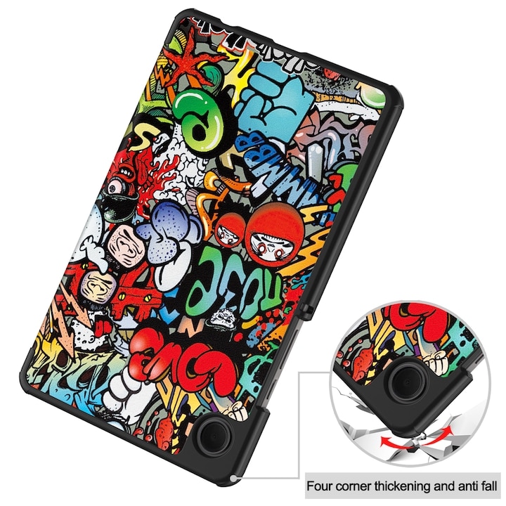 Husă pentru tabletă, VIENOD, TPU Smart Cover, set cu unghiuri de vizualizare dublu, Piele PU, 8, 7 inch, Graffiti