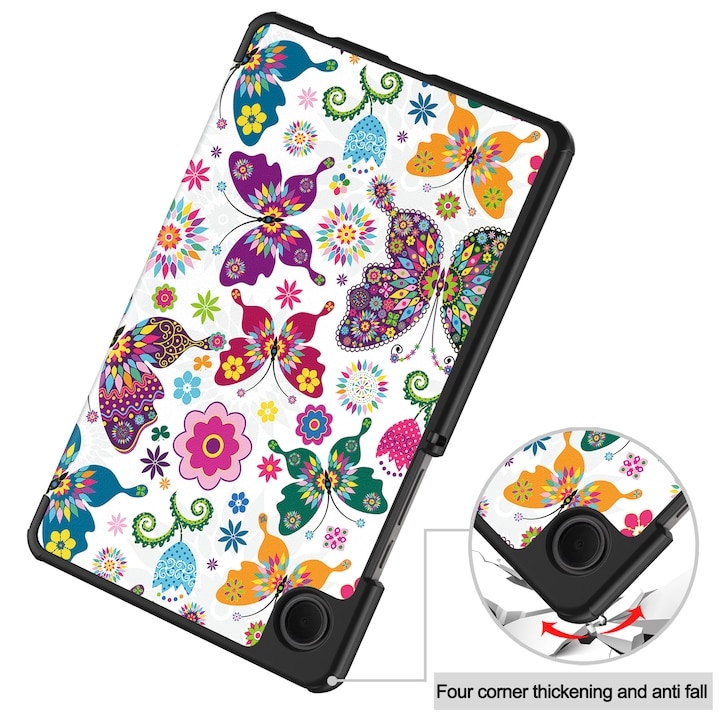 Husă pentru tabletă, VIENOD, set cu unghiuri de vizualizare dublu, piele PU, 8, 7 inch, fluture