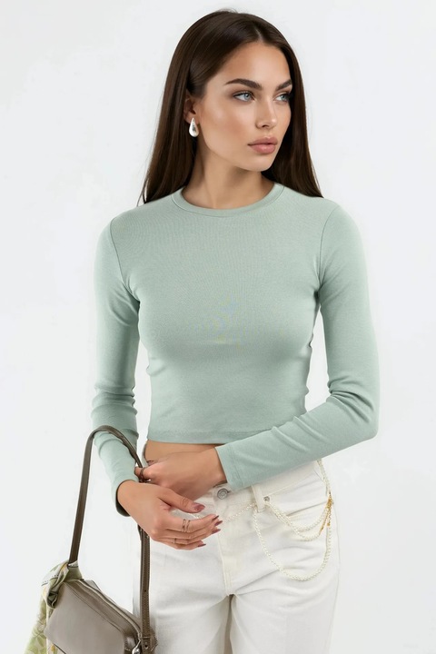Bluza dama, Busem, Bumbac/Elastan, Slim fit, Verde salvie