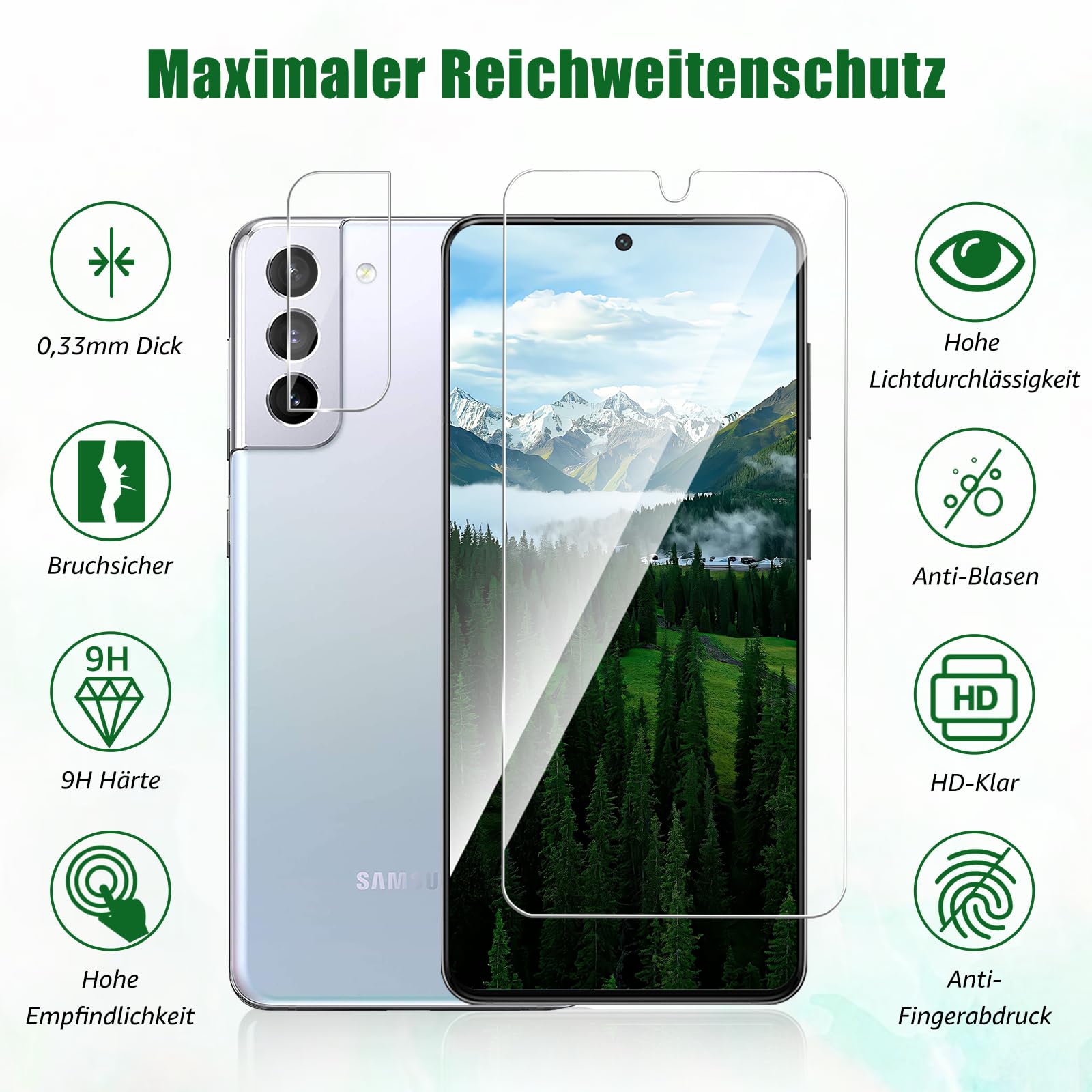 Folie protecție ecran sticlă temperată, transparență HD, rezistentă la zgârieturi, Samsung S21 Plus