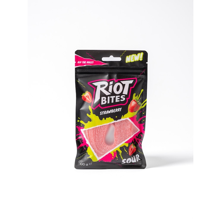 Bite Riot Box Jeleuri RIOT Bites Strips, aroma căpșună acidulată, 100 g - eMAG.ro