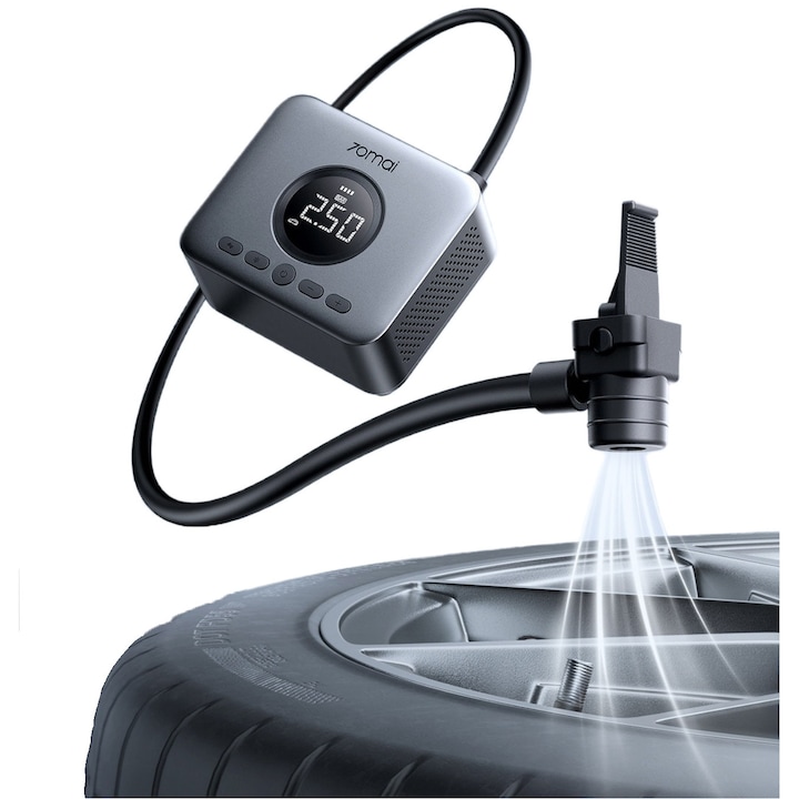 Compresor de aer fara fir 70mai, TP07, 150PSI, 5 Moduri de umflare, Iluminare cu doua LED-uri, afisaj cu 4 cifre, Pentru minge de bicicleta pentru masina, motocicleta