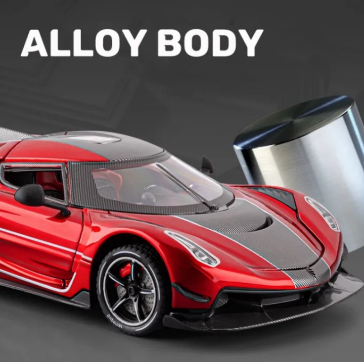 Koenigsegg Jesko fém autó 1:24, hiperautó modell, 20 cm, fényekkel és hangokkal
