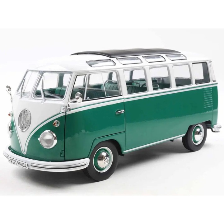 Volkswagen T1 Samba 1962 modellautó, 1/18, zöld/fehér, fém/műanyag