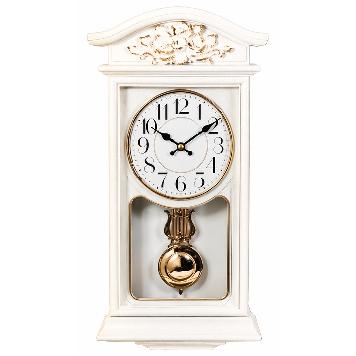 Ceas de perete cu pendul Bla Bla Foam®, pentru living, hol, decor restaurant, spatii comenrciale, mecanism quartz, bate la ora fixa ON/OFF, nu este un ceas desteptator, 51x25 cm