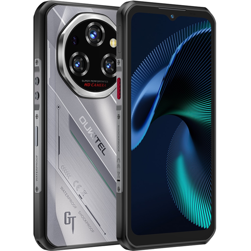 Telefon mobil Oukitel WP62, Dual SIM, 5G, 6.6-inch 120Hz, Mediatek Dimensity 7025, 12GB RAM, 512GB, NFC, GPS, 11000mAh, IP68/IP69K, Android 15, Silver