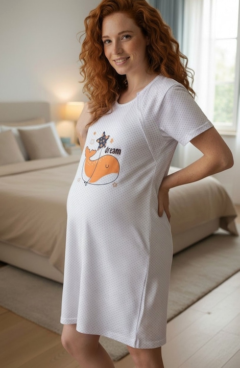 Camasa de noapte pentru gravide, StarFashion, cu nasturi detasabili, Multicolor
