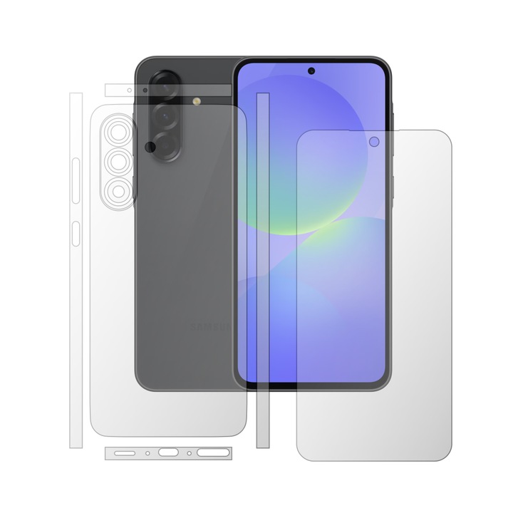Folie Protectie Full Body iSkinz Mata pentru Samsung Galaxy A36, A36 5G - Split Cut, Siliconica pentru Ecran Spate si Laterale, Skin Adeziv Matte Anti Amprenta Flexibil