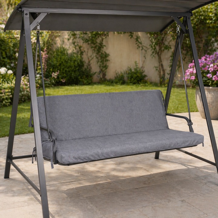 Perna balansoar gradina, 150x50x50 cm, doua segmente, husa detasabila, Lenjerii Deosebite, Gri