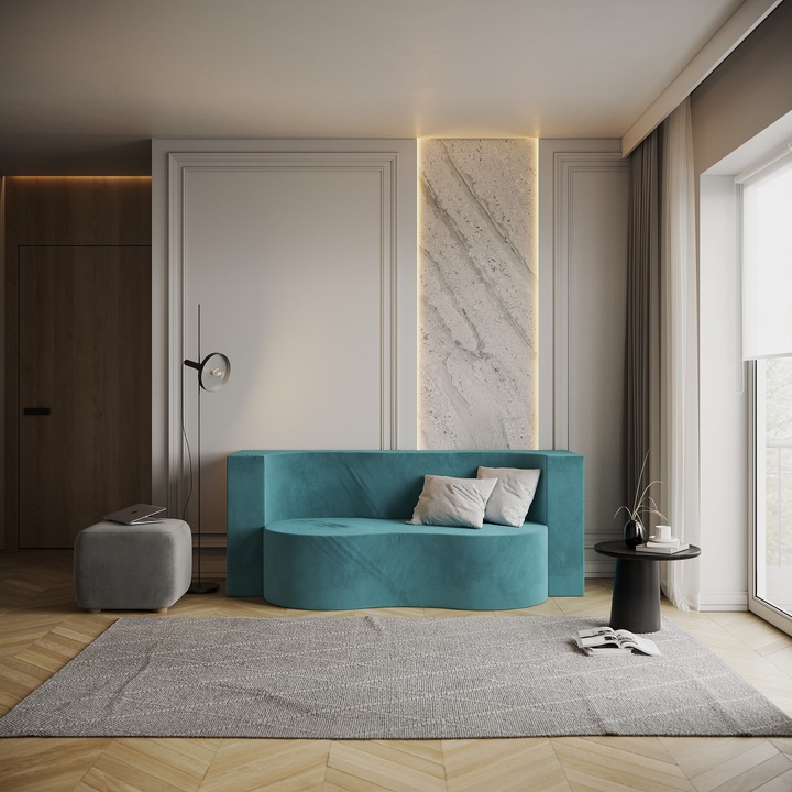Összecsukható kanapéágy matrac, SPIJZDROWO, Swing 2, 120x200 cm, türkiz, bársony