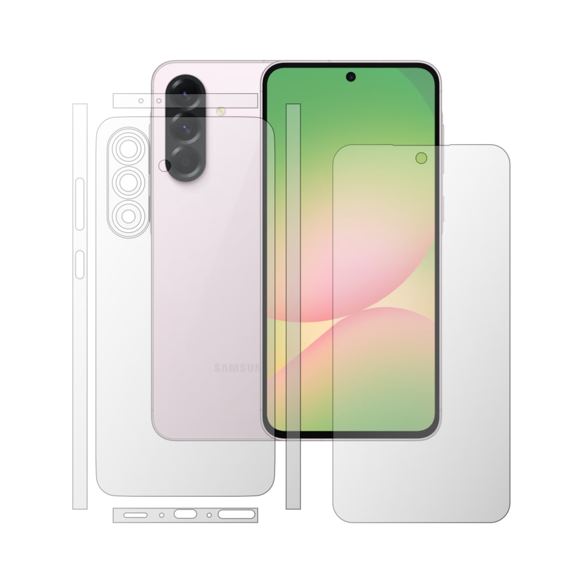 Folie Protectie Full Body iSkinz Mata pentru Samsung Galaxy A56, A56 5G - Split Cut, Siliconica pentru Ecran Spate si Laterale, Skin Adeziv Matte Anti Amprenta Flexibil