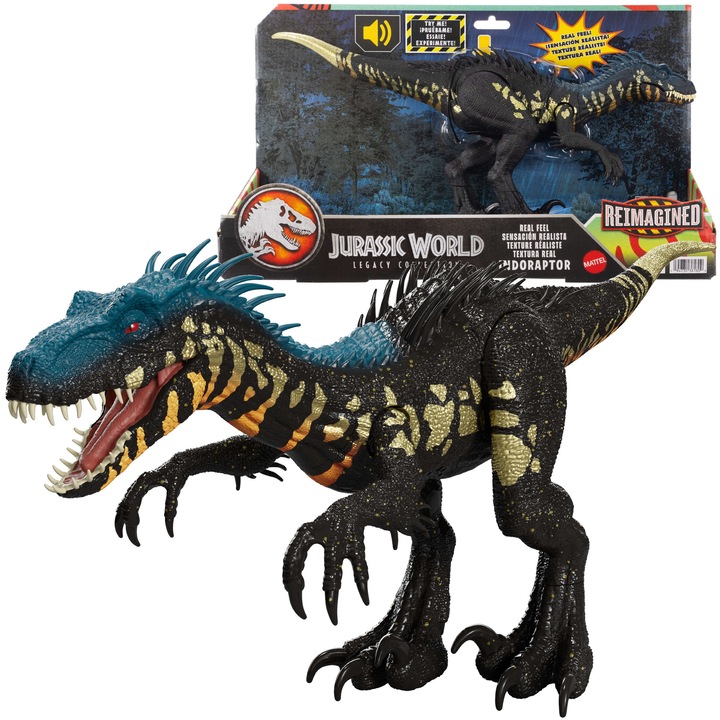 Jurassic World Reimagined – interaktív, nagy Indoraptor dinoszaurusz figura, 35 cm