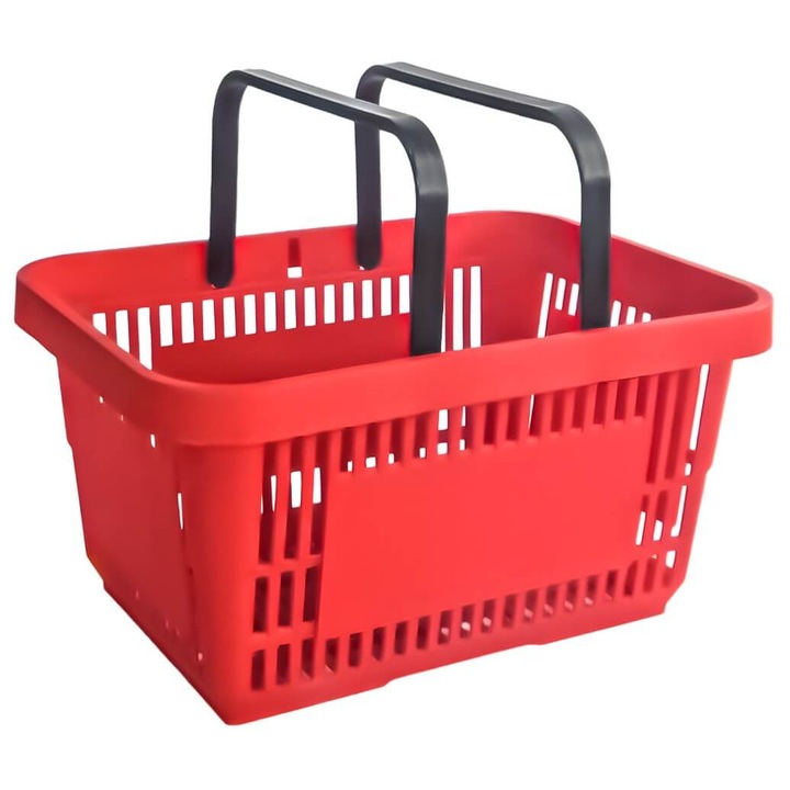 Cos de cumparaturi de mana Handlekraft®, 22 L, manere duble, plastic rezistent, rosu