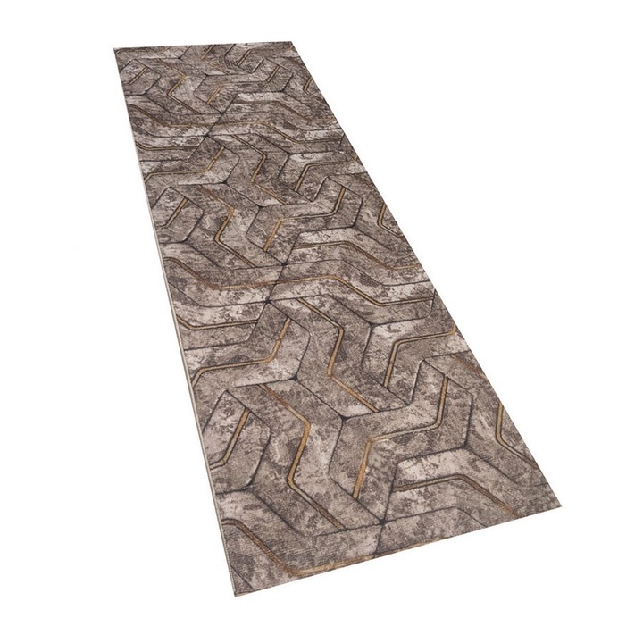 Traversa Antiderapanta Sara, Bej cu Maro, Poliester 120 x 180 cm