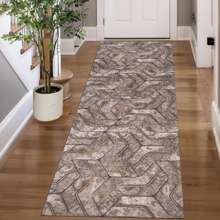 Traversa Antiderapanta Sara, Bej cu Maro, Poliester 100 x 150 cm