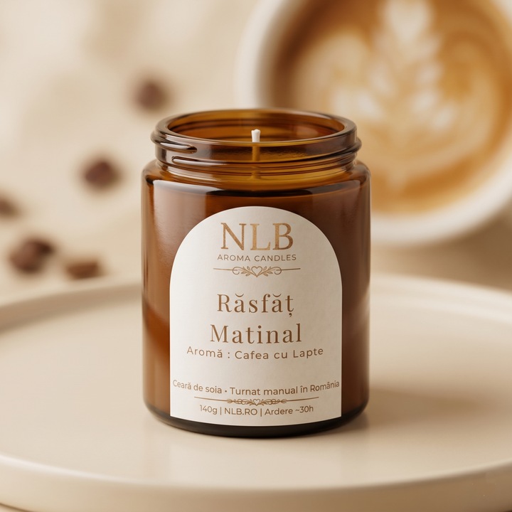 Lumanare Parfumata din Ceara de Soia "Rasfat Matinal" - Cafea cu Lapte, 140g