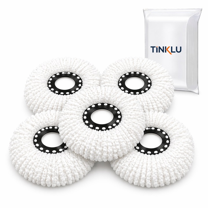 Set 5 rezerve universale pentru mop rotativ 360, Microfibra, Absorbtie mare, Diametru prindere 16 cm, Tinklu, Alb
