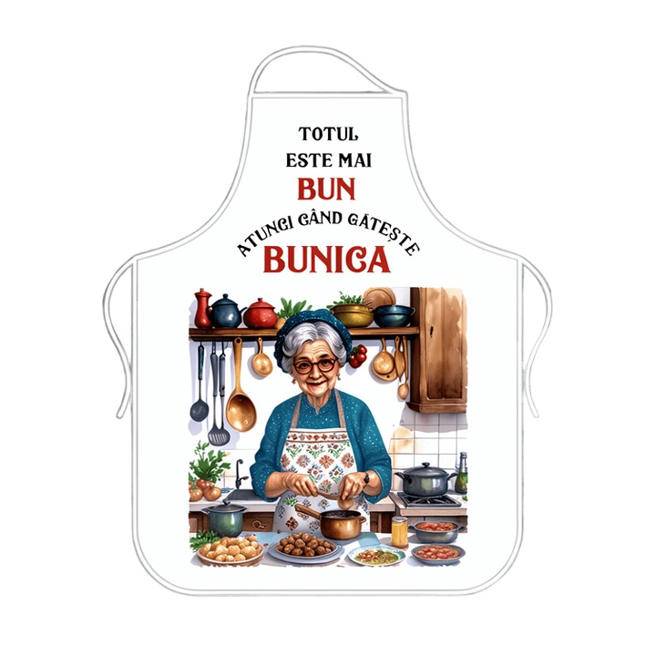 Sort de bucatarie personalizat: „Totul este mai bun atunci cand gateste Bunica”, 79 x 61 cm