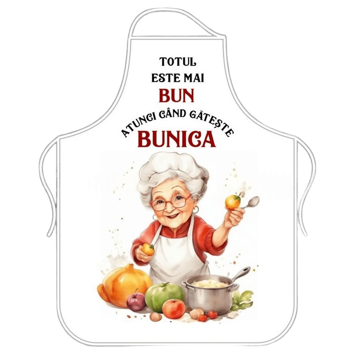 Sort de bucatarie cu mesaj, Totul este mai bun cand gateste Bunica", 79x61cm, multicolor