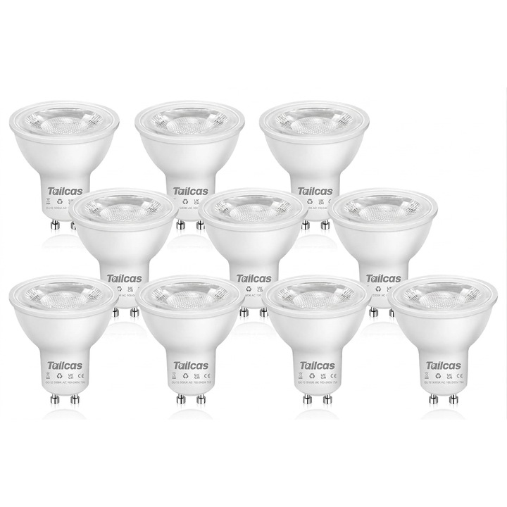 10 db GU10 Tailcas LED izzó készlet, 7W, meleg fehér, 230V