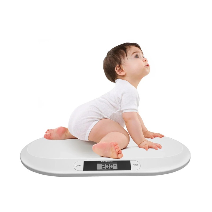 Cantar digital pentru bebelusi, alb, 20 kg, 10 g, 55x32x2, 7cm