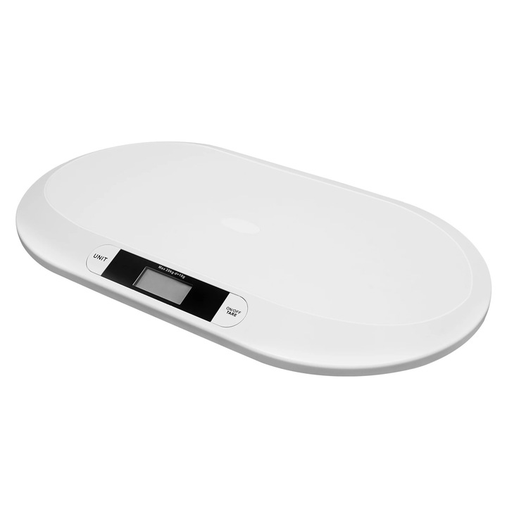 Cantar digital pentru bebelusi, alb, capacitate 20 kg, senzor de inalta precizie, 55x32x2, 7 cm