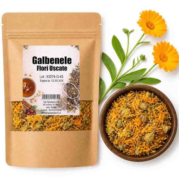 Ceai de galbenele, TOP INGREDIENTE, 200g, aroma florala, pentru digestie si piele